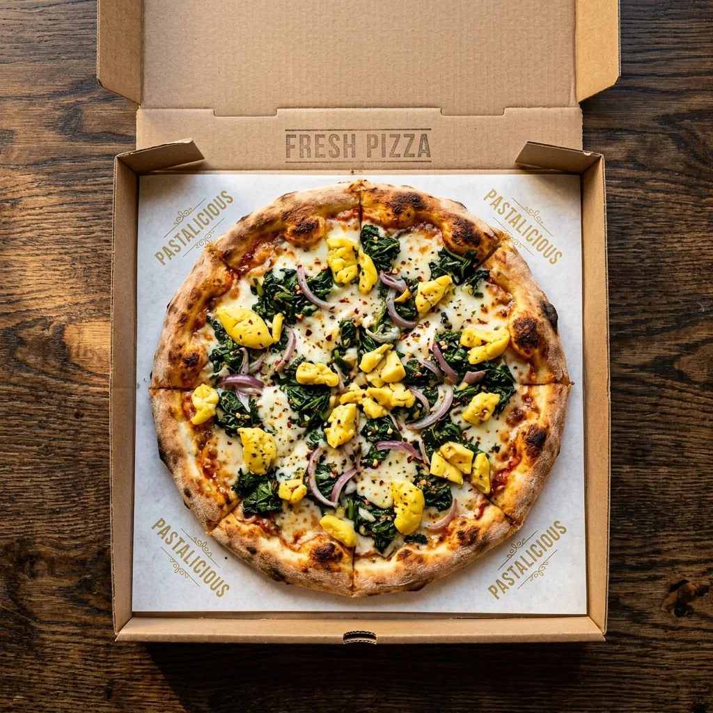 Ackee and Callaloo pizza in Pastalicious box