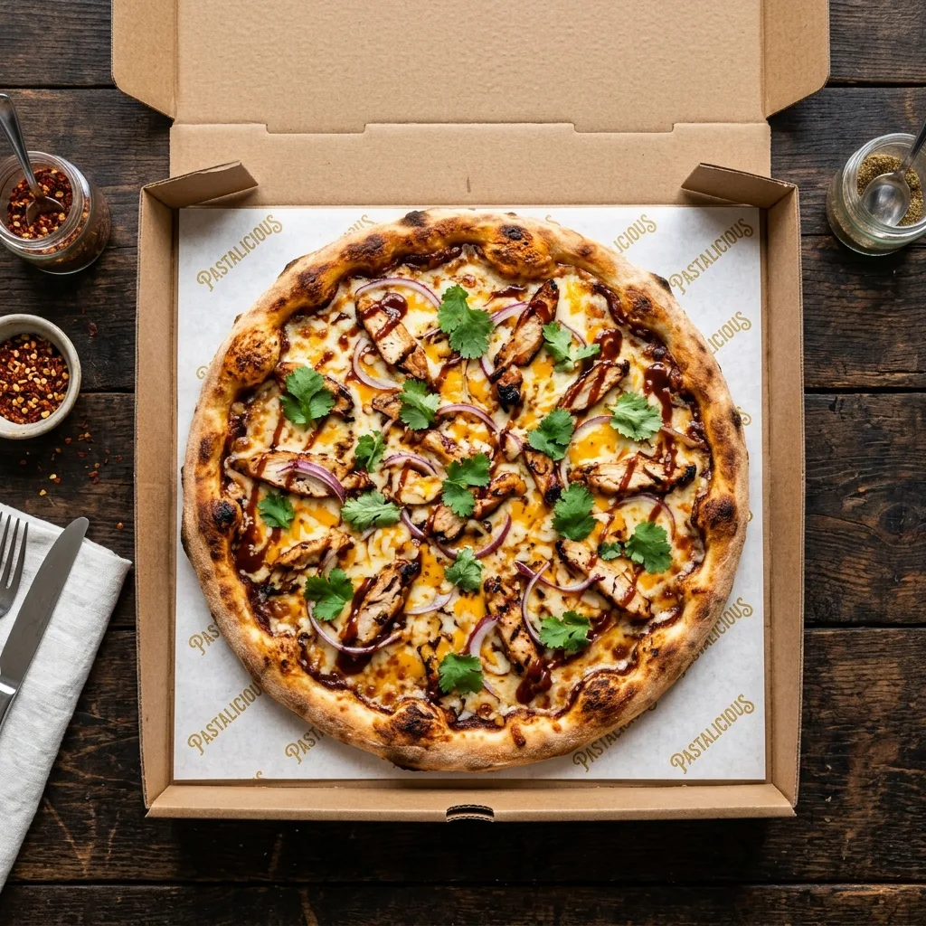 BBQ Chicken pizza in Pastalicious box