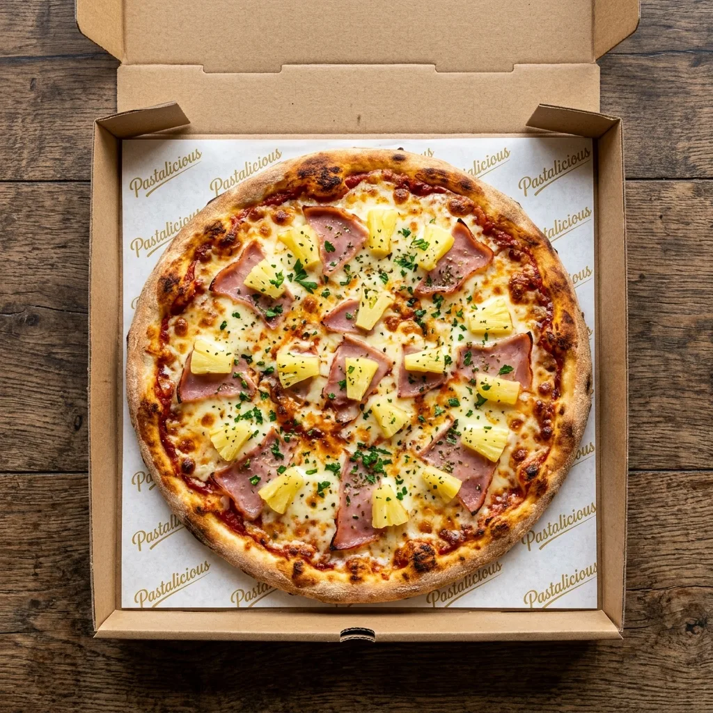 Hawaiian pizza in Pastalicious box