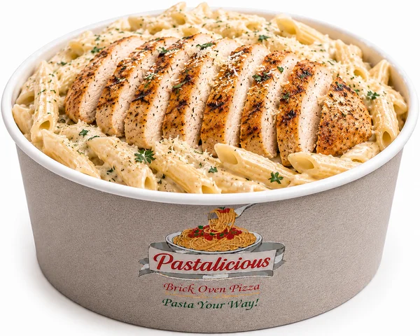 Chicken penne alfredo in creamy parmesan sauce