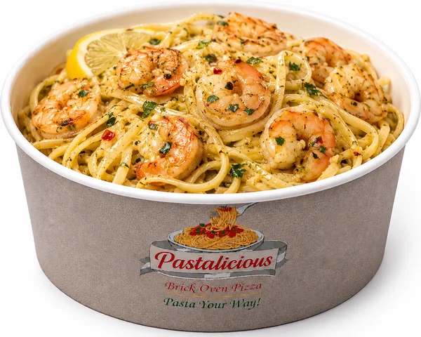 Garlic shrimp scampi over linguine